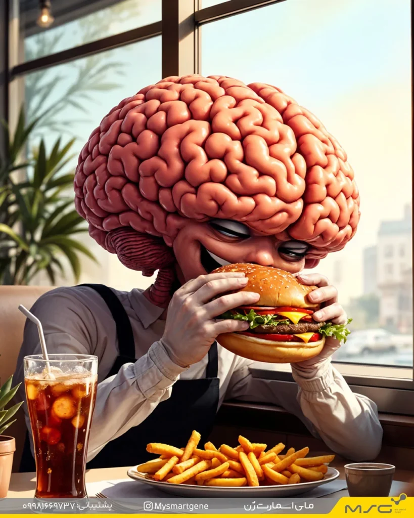 یک مغز در حال پرخوری با غذاهای ناسالم